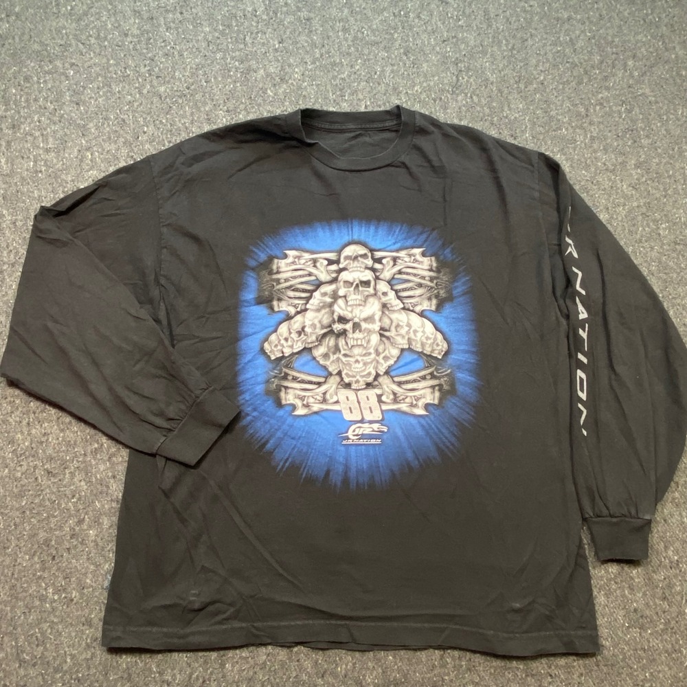 JR Nation Dale Earnhardt Jr TShirt Sz XL Mens Black Skater Skull Graphic 88 Long